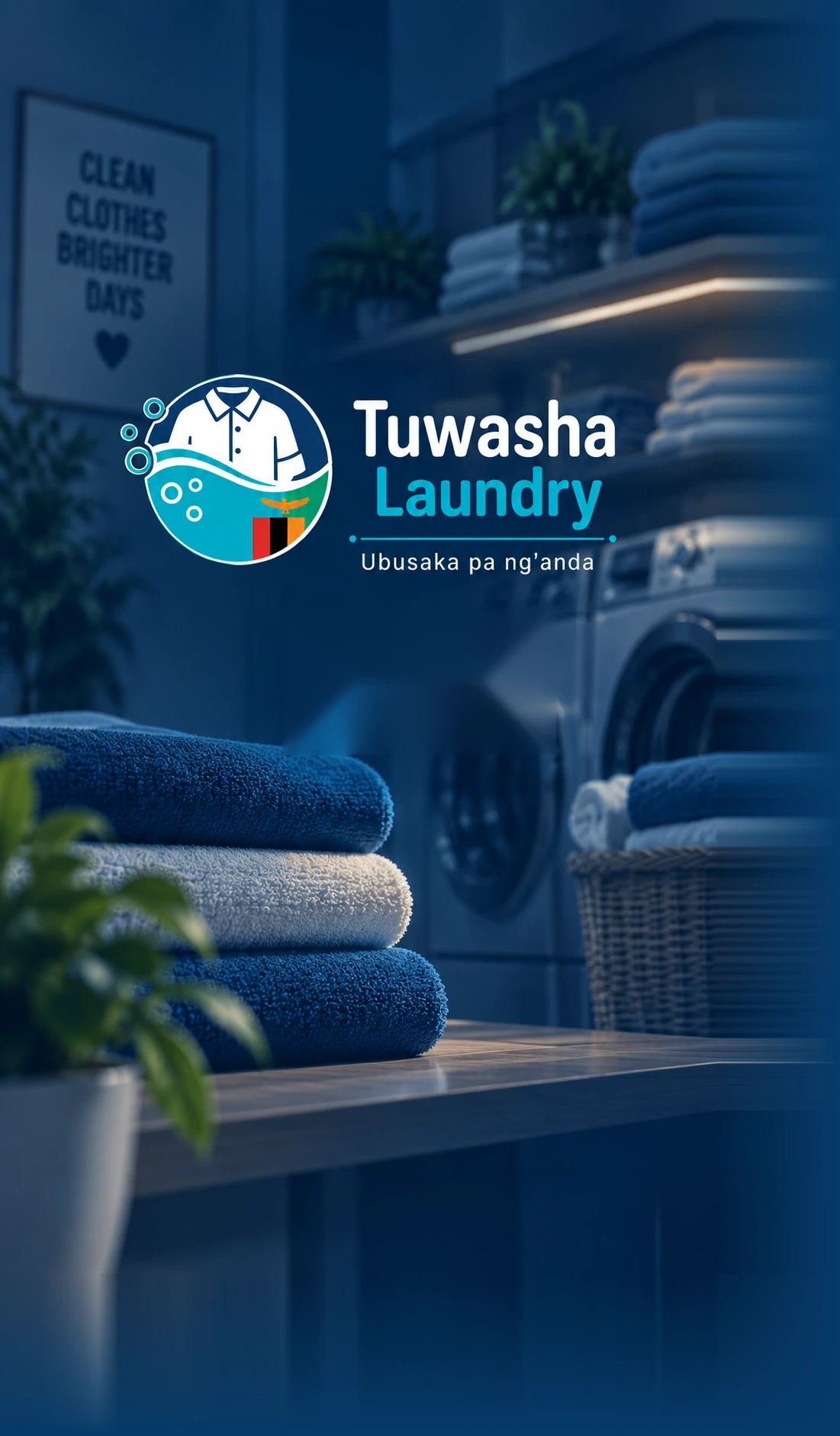 Fresh towels neatly folded beside washing machines